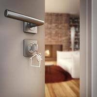3D Rendering open home door photo