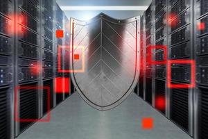 Concept of safety in a data center room with database server. 3D illustration photo