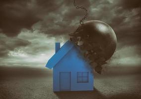 House resists the impact with a demolition ball. Concept of strength and indestructibility photo