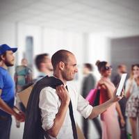 Businessman waiting in metro photo