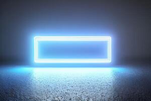 Bright blue standing neon light backdrop and background. photo