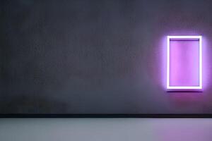 Bright violet rectangle neon at the wall backdrop and background. photo