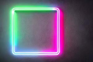 Bright colorful rectangle neon at the wall backdrop and background. photo