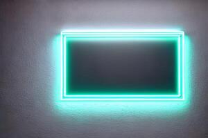 Bright blue rectangle neon at the wall backdrop and background. photo