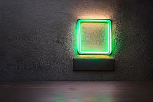 Bright green rectangle neon at the wall backdrop and background. photo