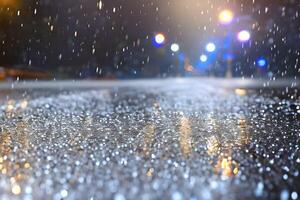 Heavy rain drop at the road surface bokeh background. photo