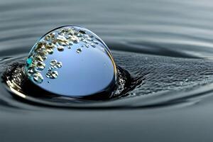 Water droplet or water drop at the surface of the water. Water splash to the surface. photo