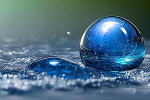 Water droplet or water drop at the surface of the water. Water splash to the surface. photo