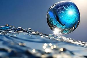 Water droplet or water drop at the surface of the water. Water splash to the surface. photo