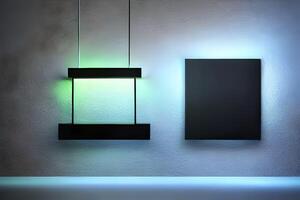 Bright white rectangle neon frame at the wall backdrop and background. photo