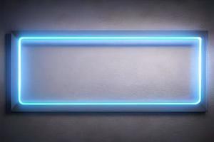 Bright blue rectangle neon at the wall backdrop and background. photo