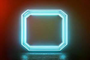 Bright blue rectangle standing neon light backdrop and background. photo