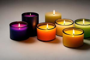 A captivating close up of colorful candle capture the essence of relaxation, peace, elegance and grace for wedding, invitations, spiritual or religious project, including home decor, or any occasion. photo