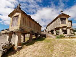 Granaries of Soajo or Espigueiros de Soajo in Portugal. These narrow stone granaries have been used to store and dry out grain for hundreds of years. photo