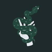 Hand drawn vector illustration of hand with snake. Design for print, stickers.