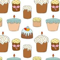 Seamless pattern with Set hand drawn easter cake. Color doodle vector illustration