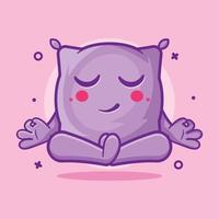 calm pillow character mascot with yoga meditation pose isolated cartoon in flat style design vector