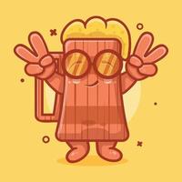 cute beer wooden tankard character mascot with peace sign hand gesture isolated cartoon in flat style design vector