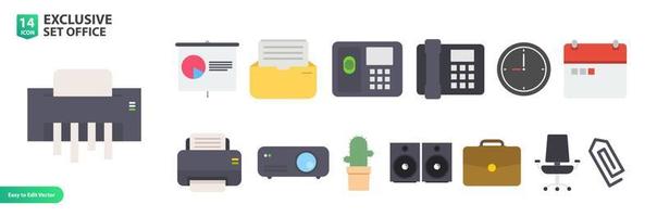 Office Related Simple Set. Contains Icons such as Business equipment, chair printer, plant, bag, calendar and more. vector