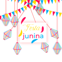 festa junina med fest flaggor, papper lykta png