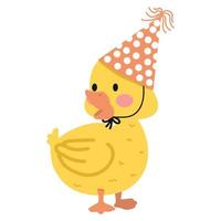 Cute yellow duck with party vector