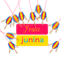 festa junina med fest flaggor, papper lykta png