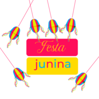 festa Junina affiche avec brésilien éléments coloré lanternes et fanions png