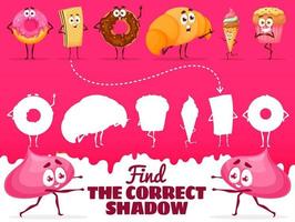 Find the correct shadow of cartoon bakery, sweets vector