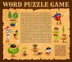 palabra buscar rompecabezas juego dibujos animados vegetal piratas vector