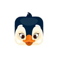 Cartoon penguin kawaii square animal face, avatar vector