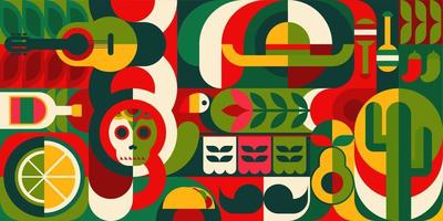 Bauhaus pattern with mexican motif background vector