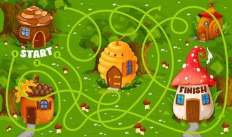 Labyrinth maze with fairytale cartoon houses vector