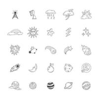 Set of handdrawn cosmos vector. Icons of space elements black outline collection vector