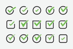 Set of check mark icon, green tick symbol