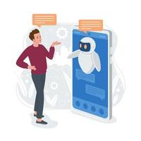 inteligente chatbot teniendo Interacción con humano vector