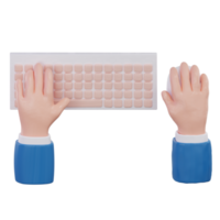 main avec ordinateur clavier et Souris . 3d le rendu png