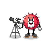 ilustración de rambután Fruta mascota como un astrónomo vector
