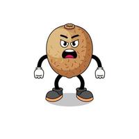 kiwifruit cartoon illustration with angry expression vector