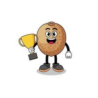 Cartoon mascot of kiwifruit holding a trophy vector