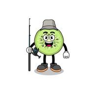 Mascot Illustration of sliced kiwifruit fisherman vector