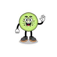 sliced kiwifruit cartoon doing wave hand gesture vector