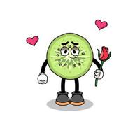 sliced kiwifruit mascot falling in love vector