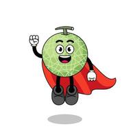 melon fruit cartoon with flying superhero vector