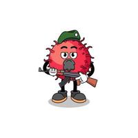 personaje dibujos animados de rambután Fruta como un especial fuerza vector