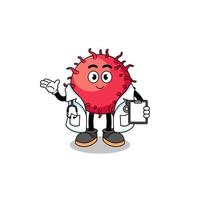 Cartoon mascot of rambutan fruit doctor vector