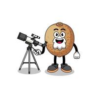 Illustration of kiwifruit mascot as an astronomer vector