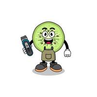 Cartoon Illustration of sliced kiwifruit as a barber man vector