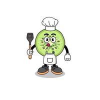 Mascot Illustration of sliced kiwifruit chef vector