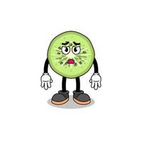 sliced kiwifruit cartoon illustration with sad face vector