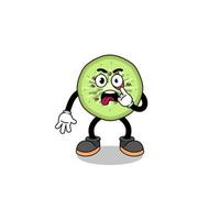 Character Illustration of sliced kiwifruit with tongue sticking out vector